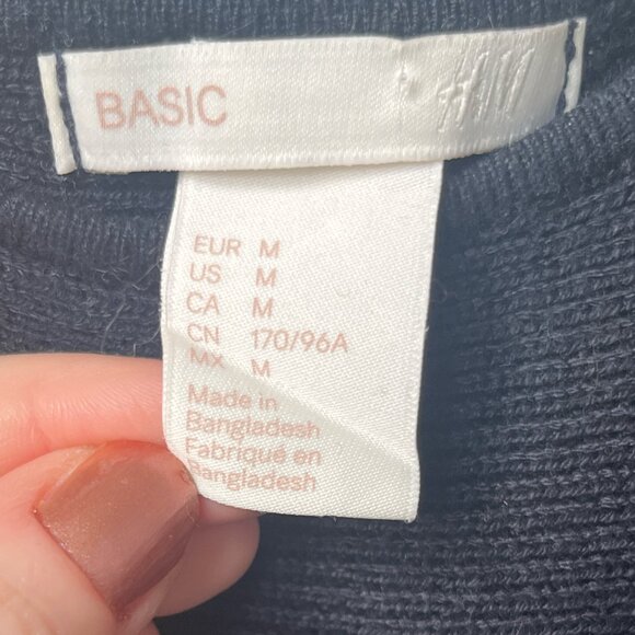 Oversized Dark Navy Dolman 3/4 Sleeve Ribbed Minimalist Relaxed Fit Sweater M - Picture 5 of 6